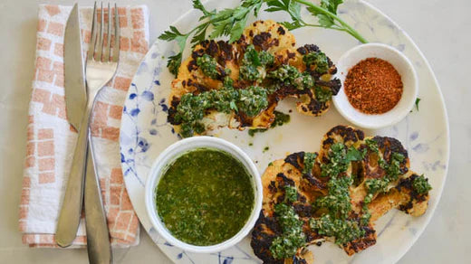 Cajun Blackened Cauliflower Steaks with Salsa Verde