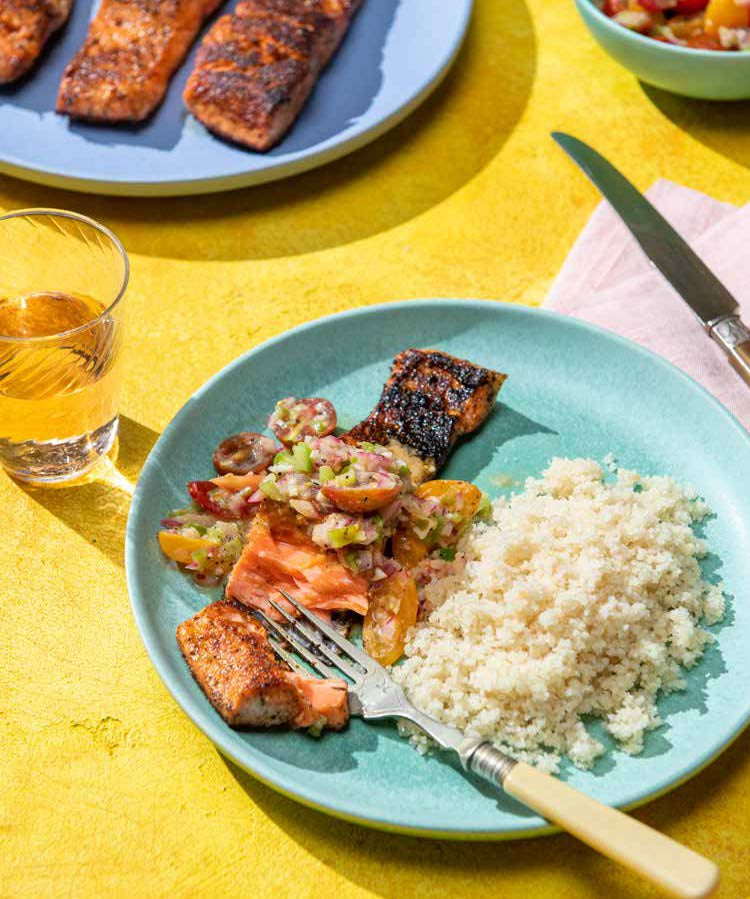 Blackened Salmon with Moyo Sauce