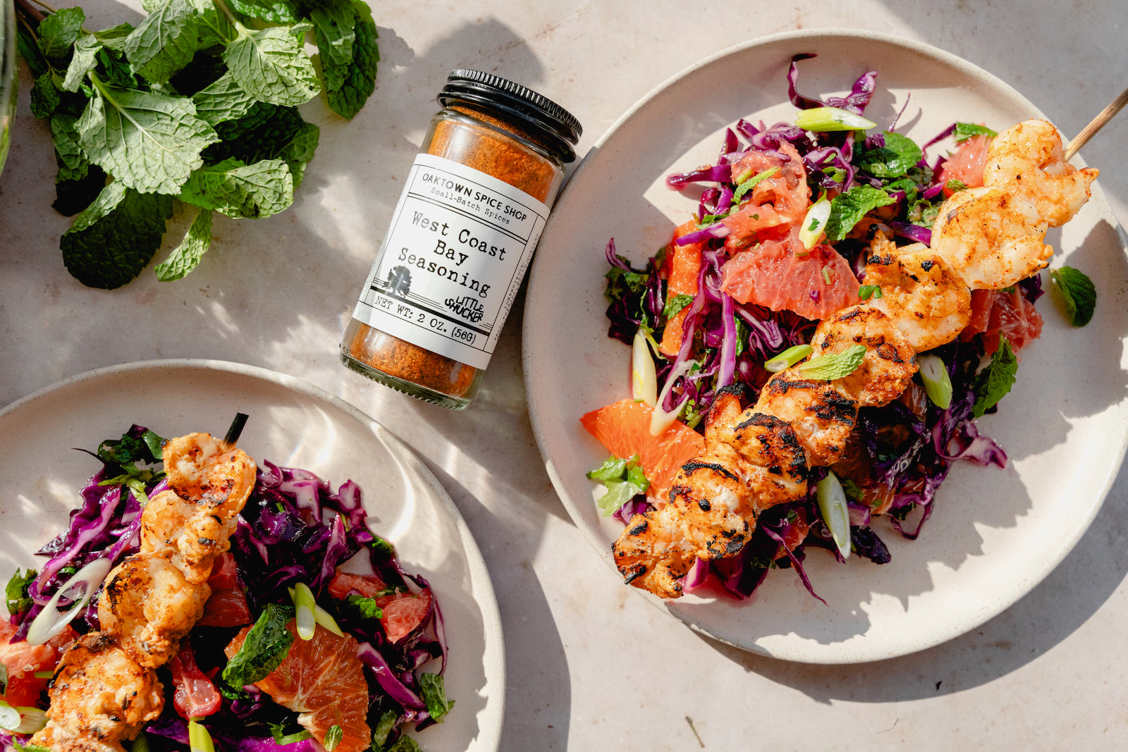 Grilled Shrimp Skewers with Citrusy Cabbage Slaw