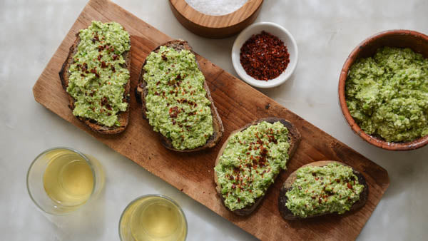 Spring Pea and Ricotta Bruschetta with Fines Herbes