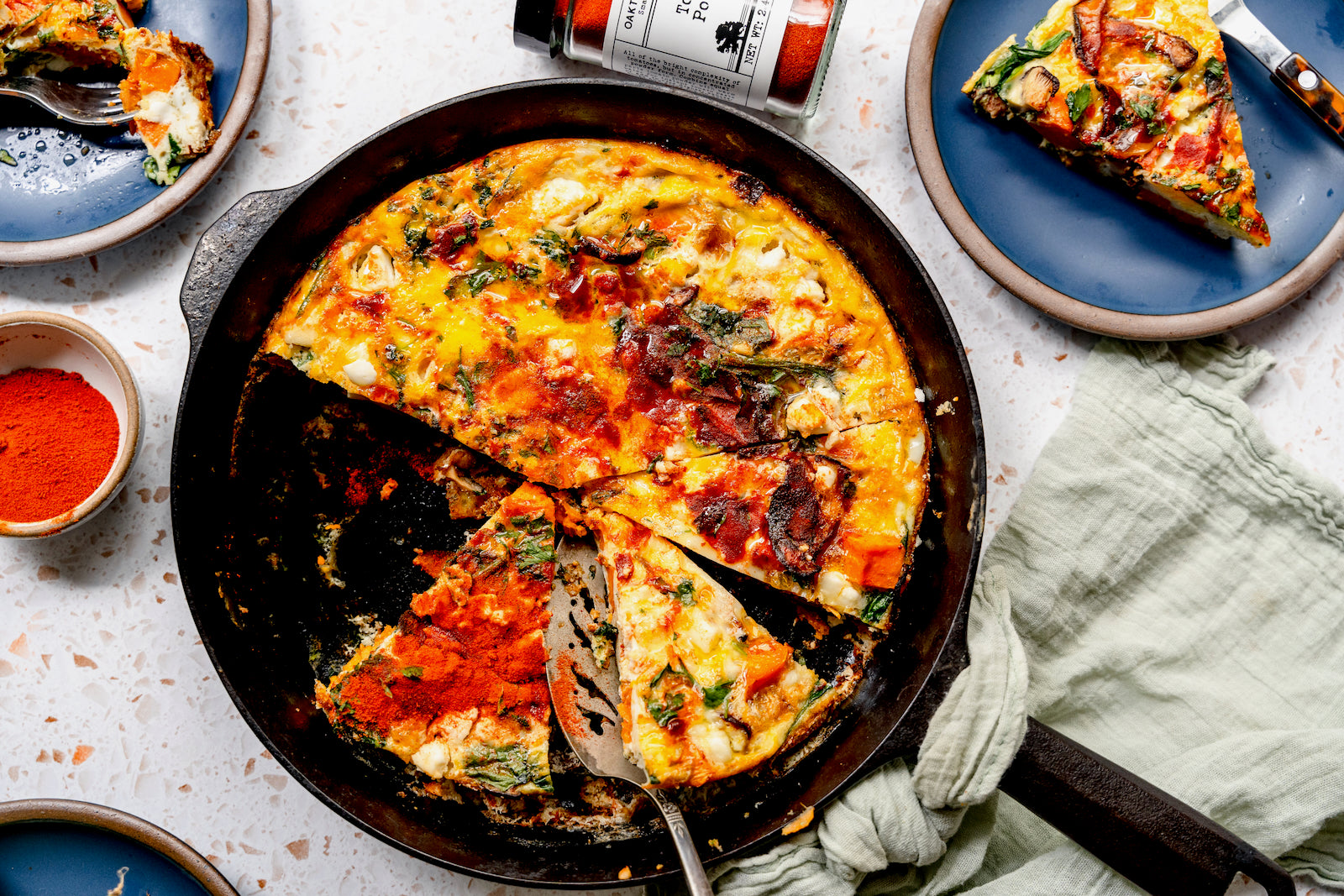 Sweet Potato, Feta and Mushroom Frittata with Tomato Powder