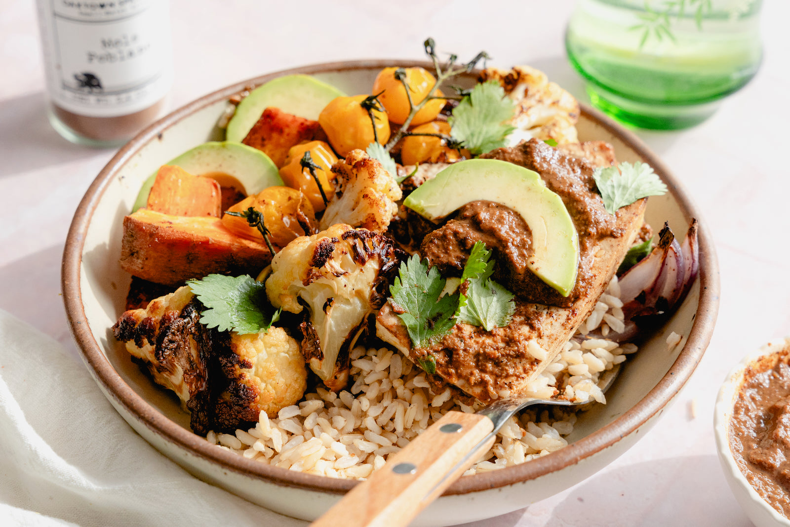 Sheet Pan Mole Poblano Tofu with Cauliflower