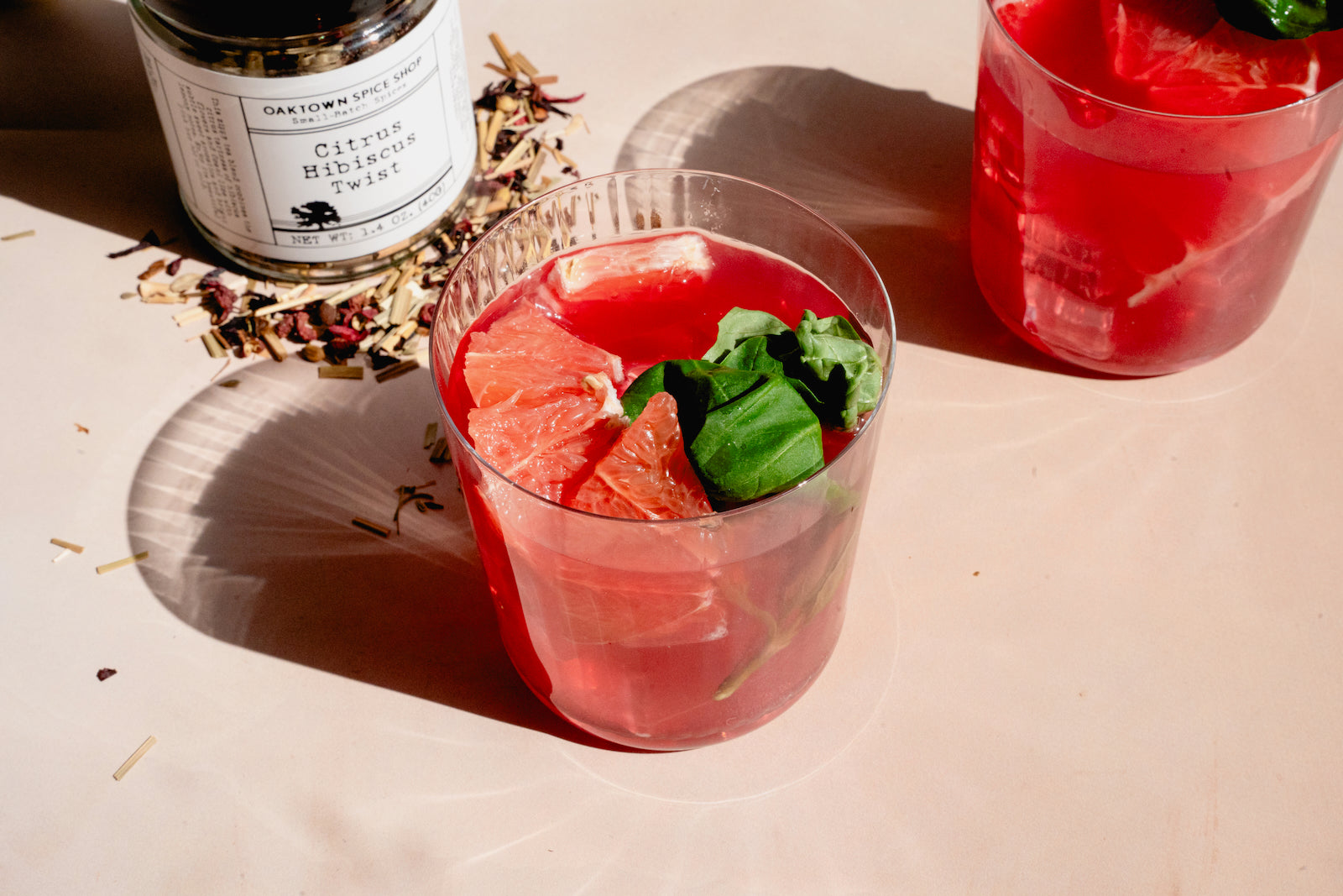 Citrus Hibiscus Iced Tea with Grapefruit and Basil