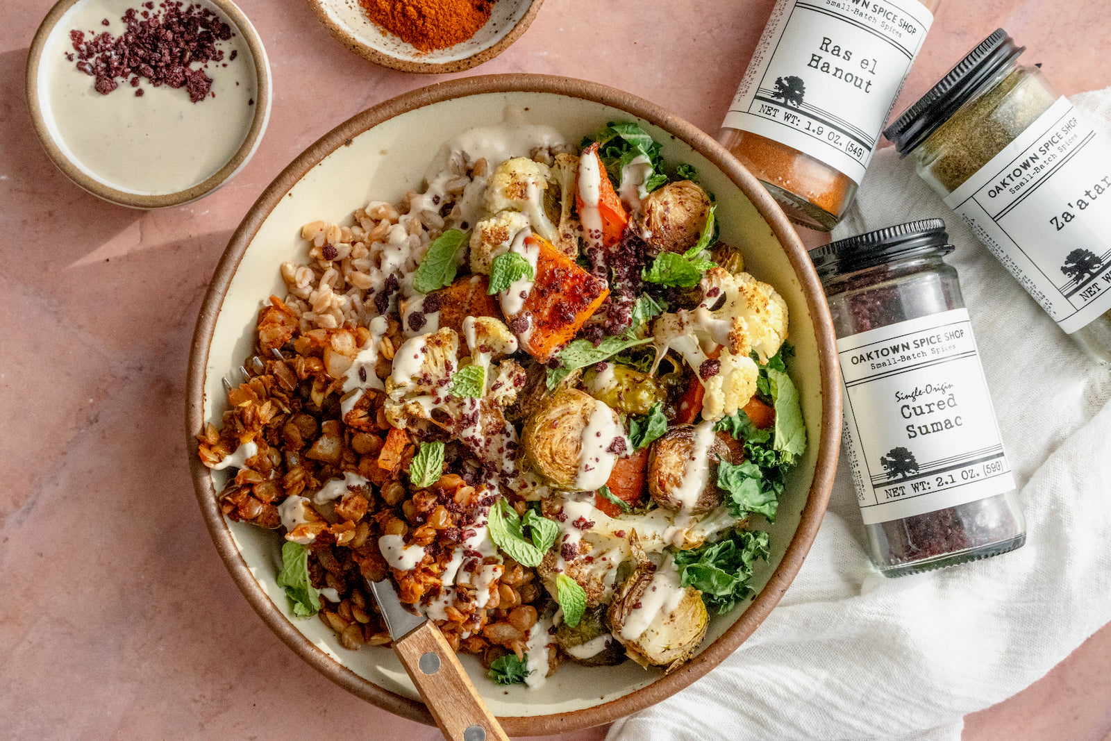 Warm Winter Grain Bowl with Spiced Lentils & Roasted Root Veggies