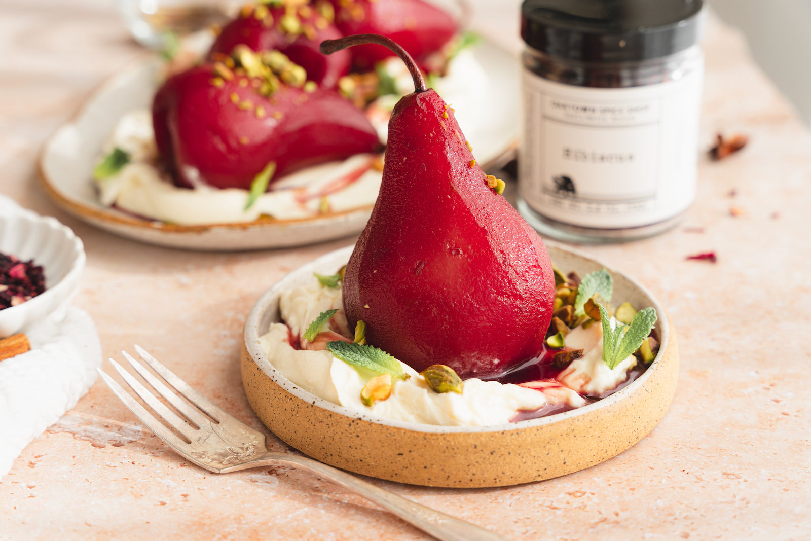 Spiced Hibiscus Poached Pears
