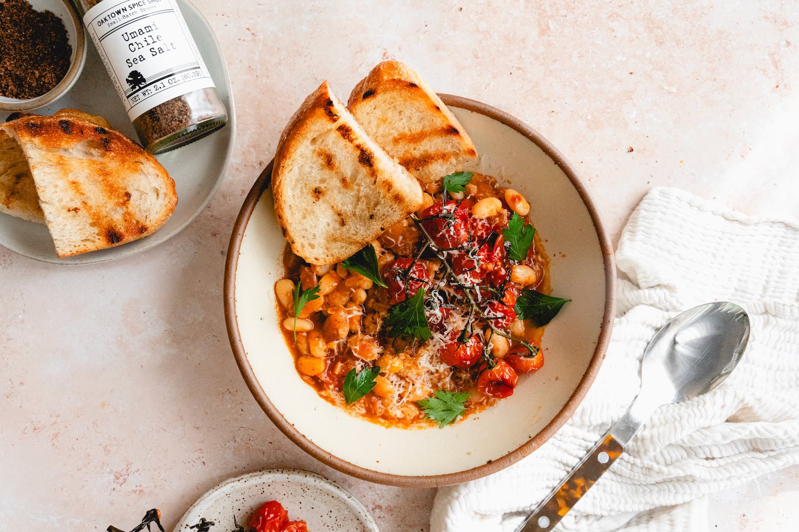 Jammy Tomato Brothy Beans with Umami Chile Sea Salt