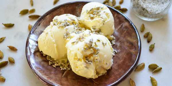 Yellow Cardamom Ice Cream with Candied Fennel Seeds