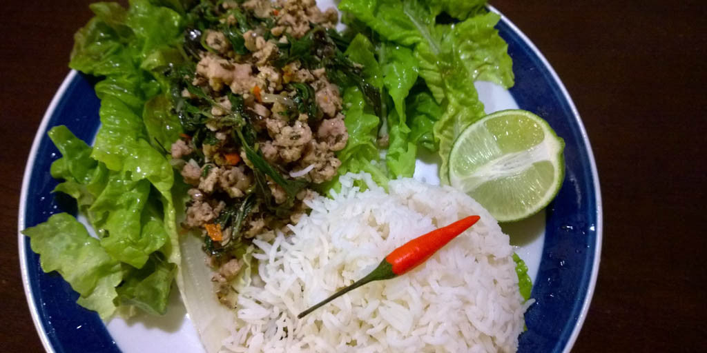 Thai Basil Chicken Lettuce Wraps with Holy Basil