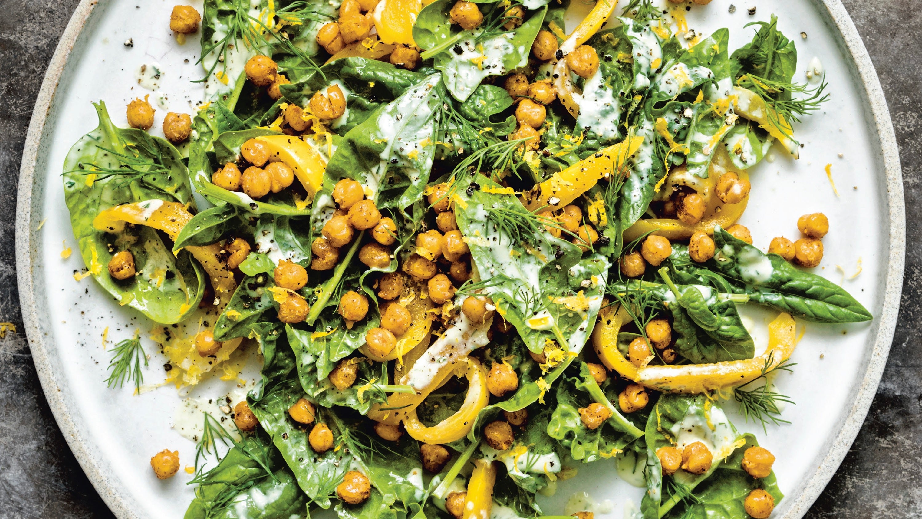 Spinach Salad with Blackened Chickpeas