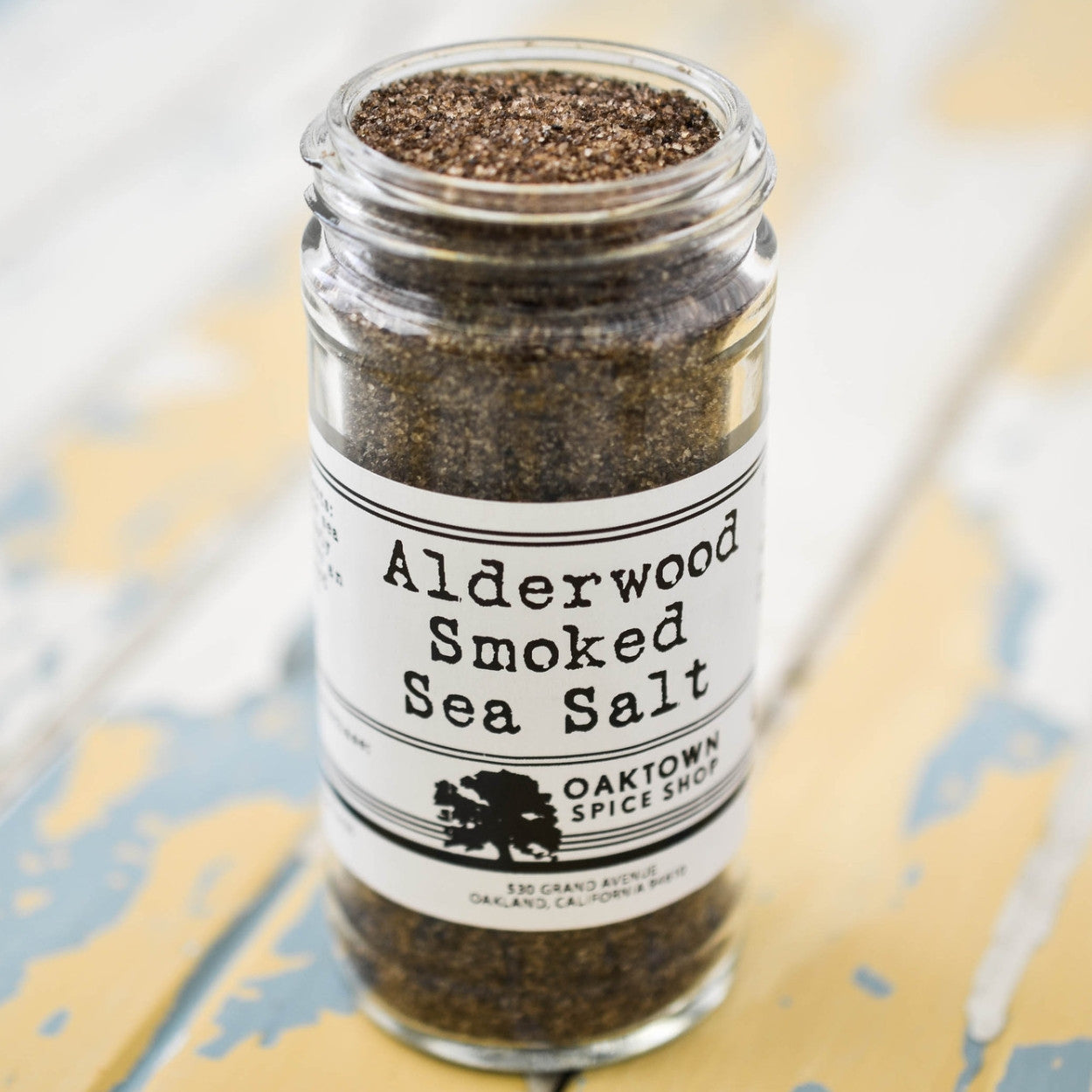 Alderwood Smoked Salt 1/2 cup jar This Pacific Sea Salt is Smoked over True Alderwood from Oaktown Spice Shop