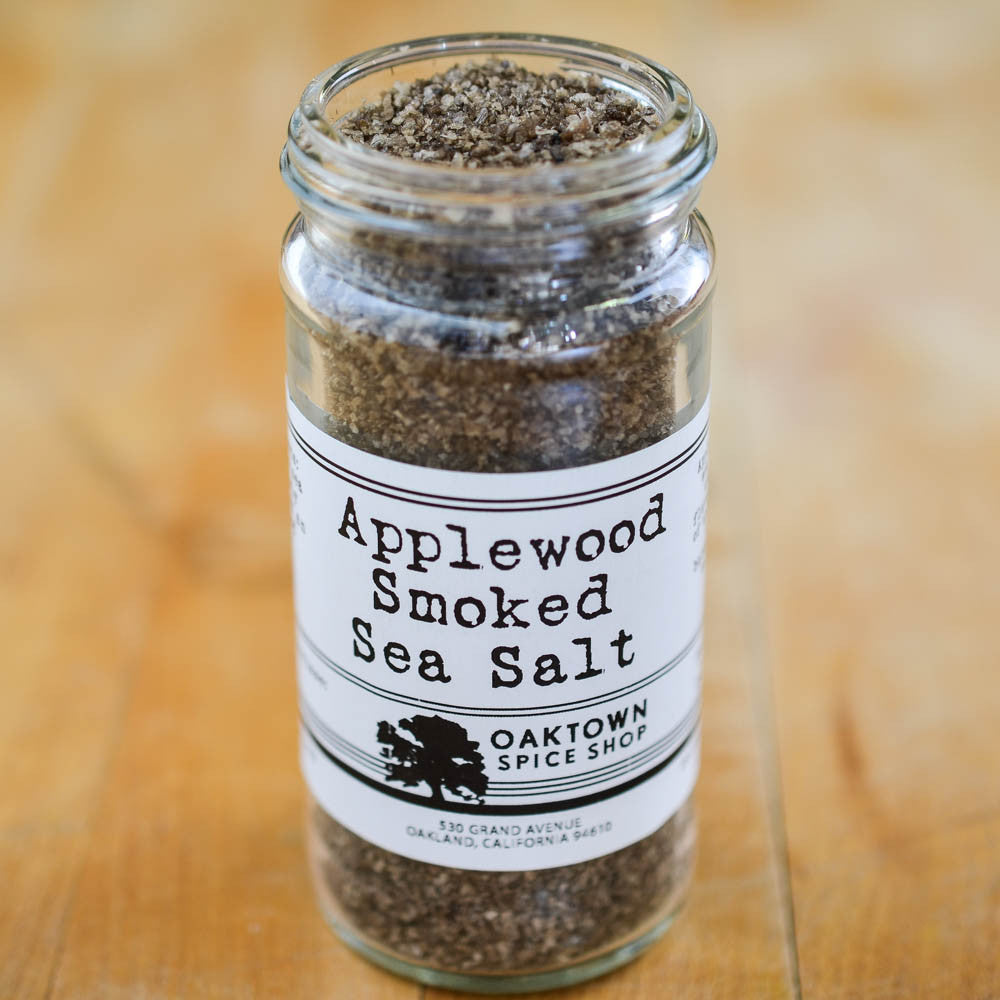 Applewood Smoked Sea Salt smoked over true Applewood at low temperatures from Oaktown Spice Shop