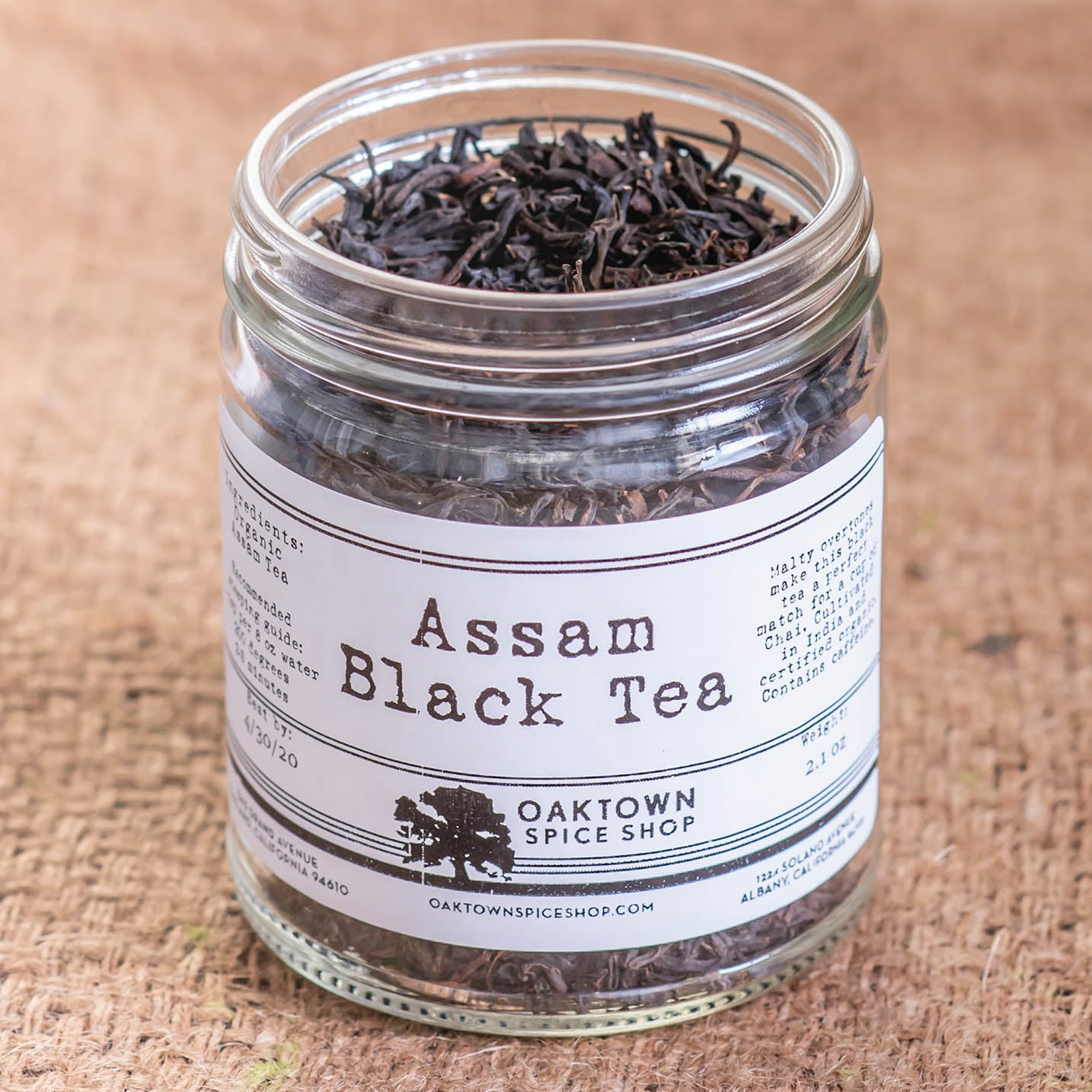rganic Assam Tea ultivated in India and Certified Organic from Oaktown Spice Shop