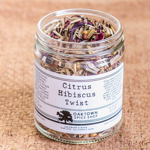 Citrus Hibiscus Twist Tea Blend with Lemongrass Hibiscus Allspice Anise Seed Omani Lime Szechuan Pepper Indian Coriander and Rose Hips Hand Mixed by Oaktown Spice Shop