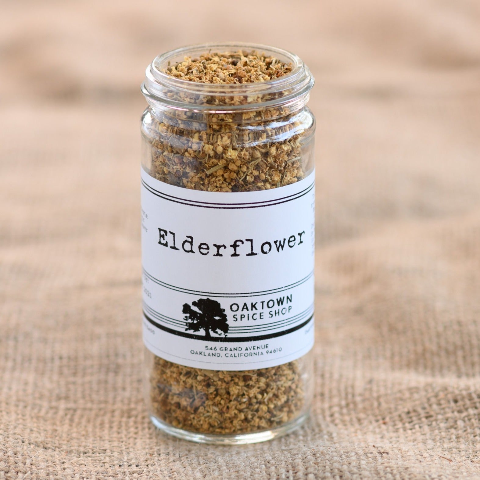 Elderflower from Oaktown Spice Shop is commonly used in cordials and teas and has a delicate sweet flavor