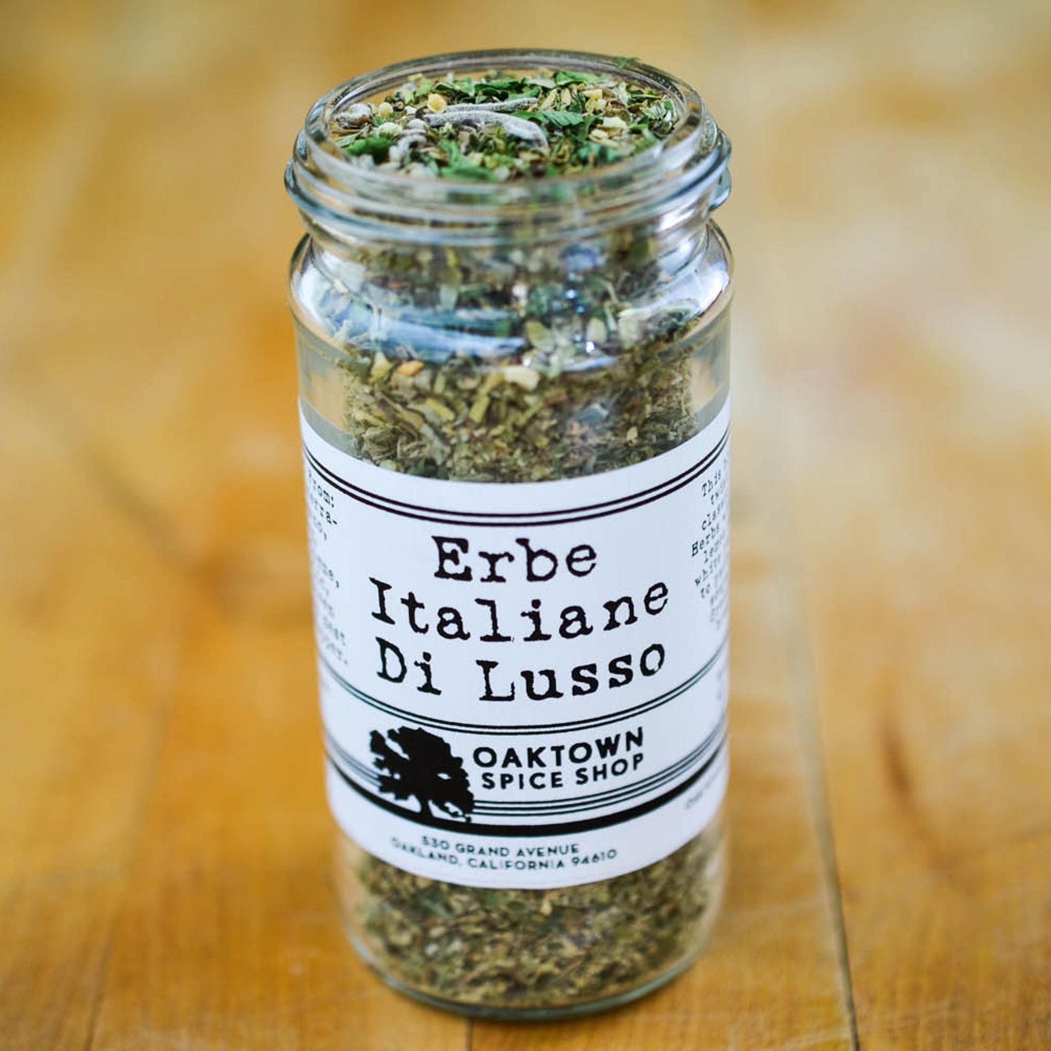 Erbe Italiane di Lusso is Hand Mixed with Garlic, Basil, Mediterranean Oregano, Rosemary, Marjoram, Parsley, Green Onion, Thyme, Sage, Lemon Zest and White Pepper by Oaktown Spice Shop