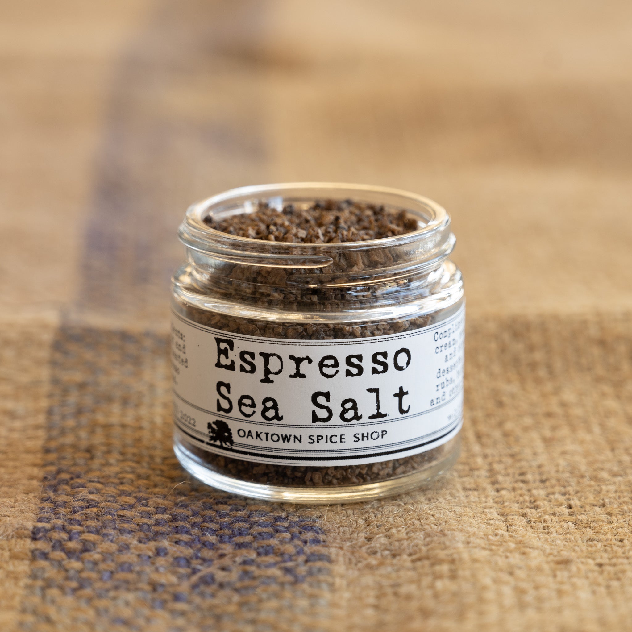 Espresso Sea Salt by Oaktown Spice Shop with Sea Salt and Roasted Espresso Beans adds richness to ice cream, cookies and other desserts as well as BBQ rubs, burgers and other meats